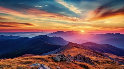Obraz premium Vibrant Sunrise Over Majestic Mountain Landscape