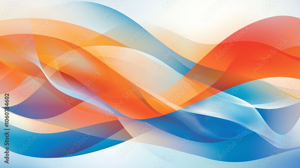 Poster an abstract wave pattern featuring vibrant shades of orange and blue, creating a calming visual effe