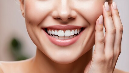 Obraz premium Zbliżenie na uśmiechnięte, białe zęby