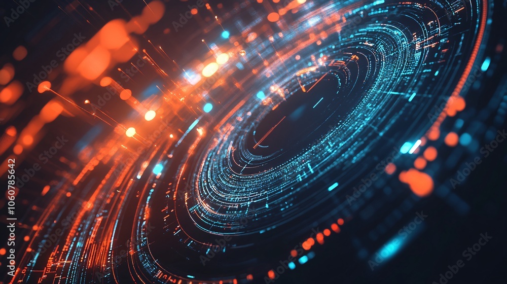 Poster abstract futuristic technology background with circular lights and bokeh