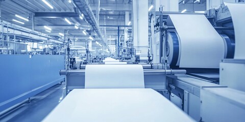 Obraz premium Industrial Paper Production Line Factory Manufacturing Process Roll of Paper Paper Industry Printing Press