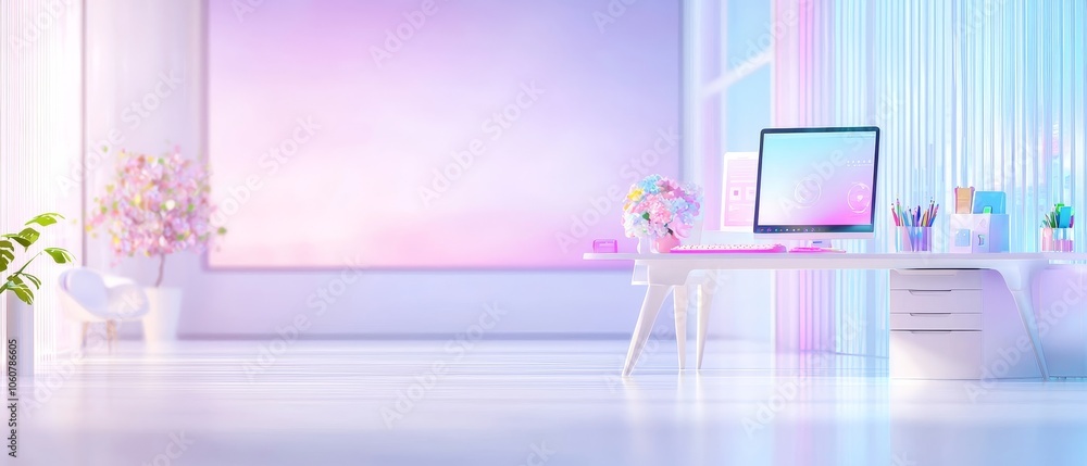 Poster create a stylish modern workspace with flat design illustration for enhanced productivity and aesthe