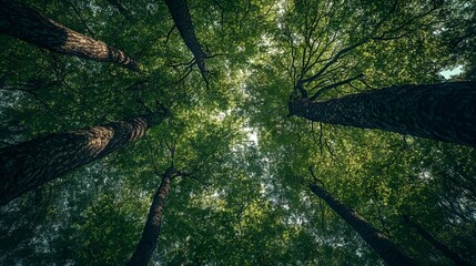 Serene Canopy of Tall Trees in Spring. AI generated illustration