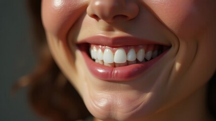 Obraz premium Laughing woman mouth with beautiful healthy white teeth on a white background. Place for text