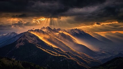 Fototapeta premium Golden Light Over Majestic Mountain Range