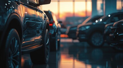 SUVs parked in a car dealership.