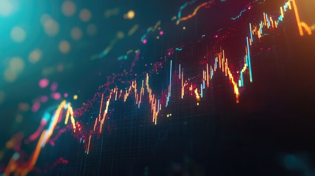 A stock market graph featuring two lines, representing trading data and market trends in a digital format.