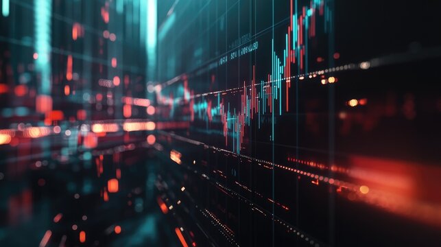 A stock market graph featuring two lines, representing trading data and market trends in a digital format.