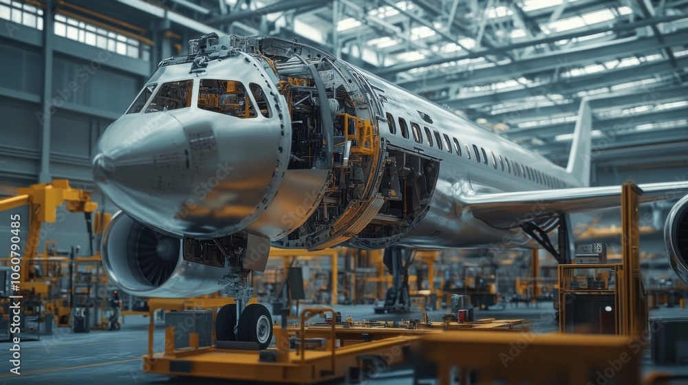 Poster robotics assembling parts of an aircraft fuselage