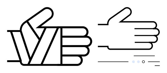 Two thumbs-up hand icons one with a wrapped bandage design and the other in a sleek line art style. Ideal for healthcare, approval, success, positive feedback, recovery, safety, encouragement themes