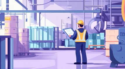 Safety officer inspecting a factory for hazard