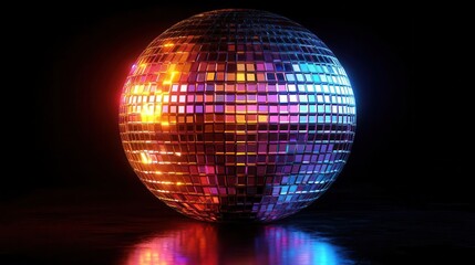 Obraz premium disco ball reflecting vibrant neon lights encapsulating the energetic spirit of a retro disco party filled with color and excitement perfect for nightlife illustrations