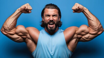 Obraz premium Muskularny mężczyzna napinający bicepsy