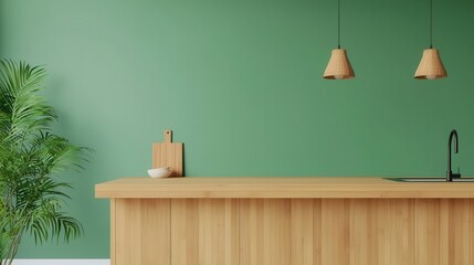 Openconcept bamboo kitchen, large island with bamboo finish, pendant lights, warm tones, sustainable kitchen design