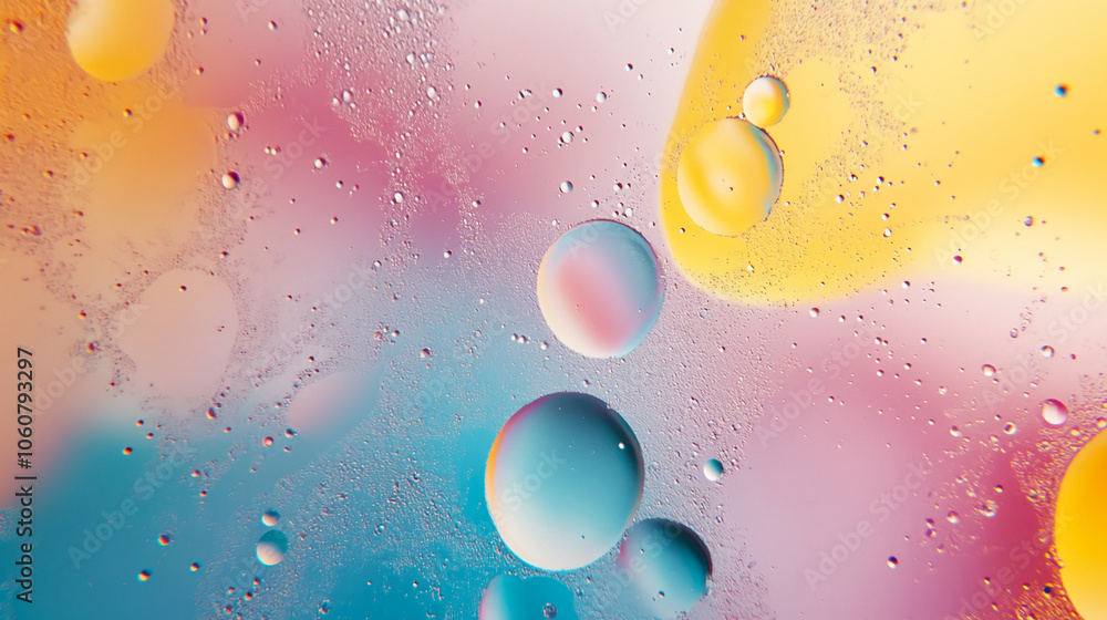 Poster Colorful oil droplets float in a liquid, creating an abstract pattern