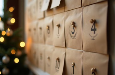 Advent calendar for Christmas on the background of a Christmas tree
