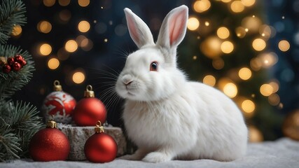 rabbit and christmas tree