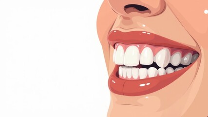 Naklejka premium Laughing woman mouth with beautiful healthy white teeth on a white background. Place for text