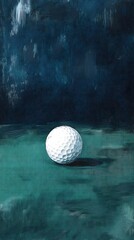 Golf ball on the green, in the style of a cartoon, simple background, oil painting, brush strokes