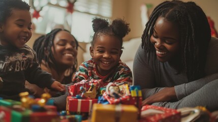 Happy Family Opening Gifts on Christmas Day.
