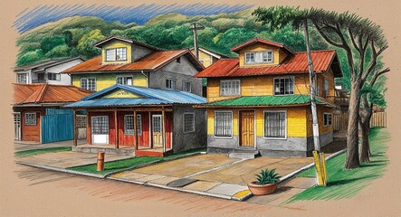 Fototapeta premium Brazilian favela house hand drawing