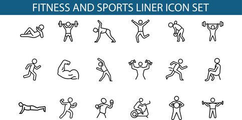 Fitness And Sports Liner Icon Set Illustration