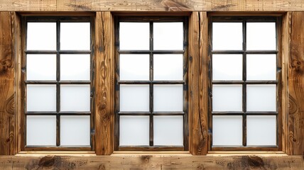 A detailed view of a real vintage wooden house window showcasing rustic craftsmanship and traditional design elements during daylight hours