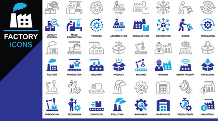 FACTORY ICONS VECTOR DESIGN WITH OUTLINE ILLUSTRATION.
