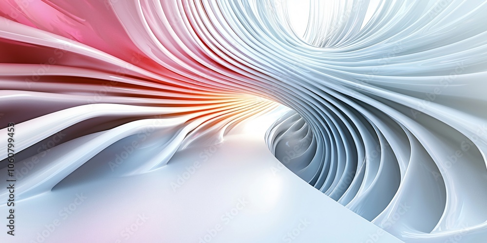Poster abstract curved shapes white and red geometric design architecture d rendering