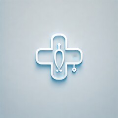 Subtle logo in pale blue on white, minimal, med