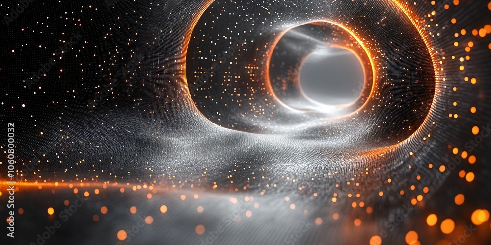 Wall mural abstract d orange glowing tunnel with bokeh lights