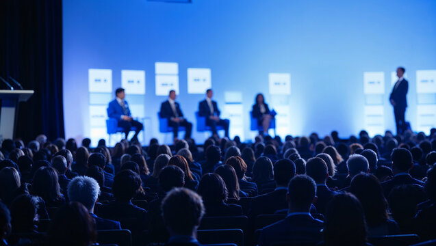 Insightful talkshow with a group of panelists at professional event.