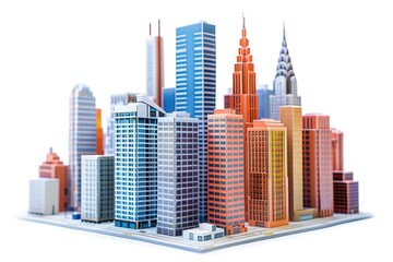 Fototapeta premium A futuristic cityscape featuring a cluster of towering skyscrapers, great for urban or architecture themes
