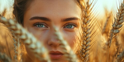 A close-up view of a person standing amidst a field of golden wheat