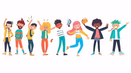 A collection of cartoon people depicting a happy lifestyle, featuring child-like, hand-drawn illustrations on paper.