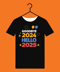 Goodbye 2024, Hello 2025 – Bold New Year Typography Design with Fireworks and Balloons