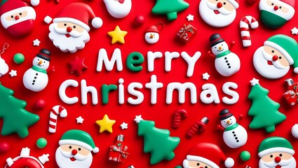 Kolorowe ozdoby świąteczne i napis Merry Christmas