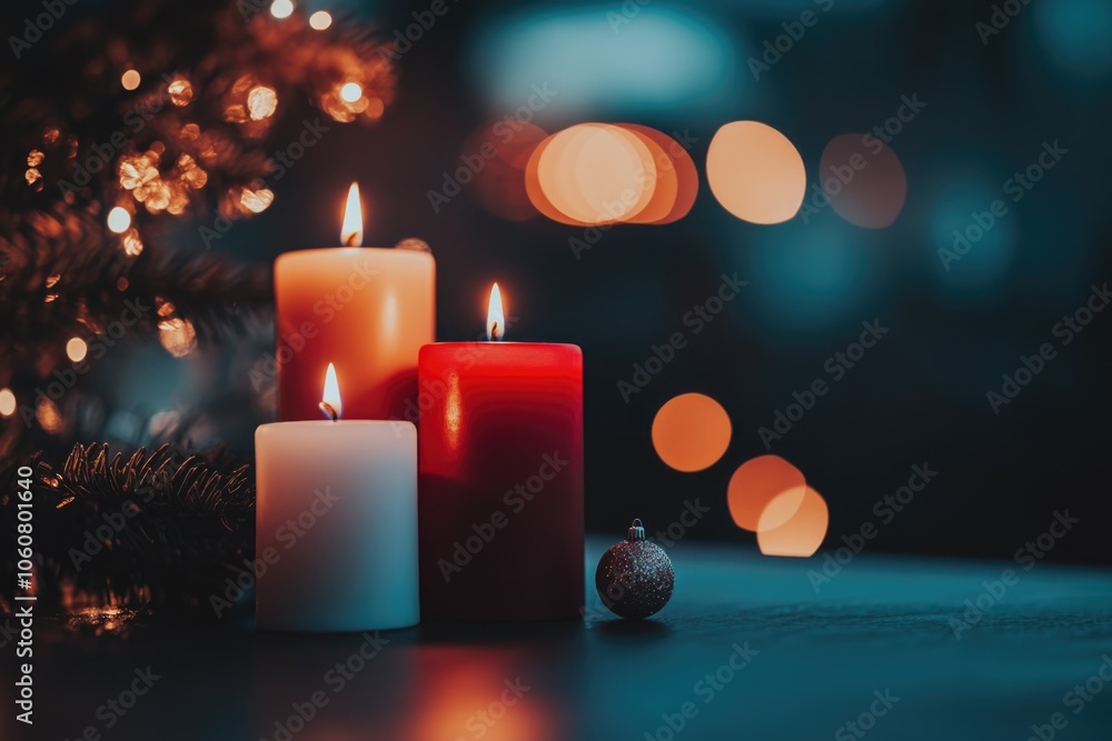 Poster Simple setup of three candles on a table, ready for use