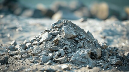 A pile of rocks sits atop a sandy beach, perfect for a coastal scene or nature-inspired design