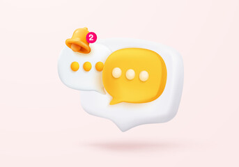 3D conversation speech bubble icon. notice talk on mobile phone. online social discussion comment reminder, chat emoji message ask and answer on social media. 3d speech icon vector render illustration