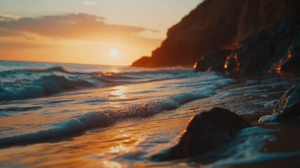 Sunset over the ocean with warm colors and calm atmosphere, great for travel or relaxation themes