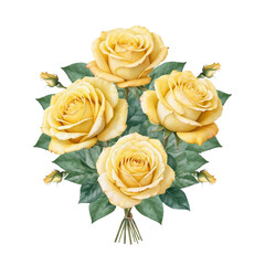 Yellow rose bouquet with isolated background, Minimalist watercolor yellow roses with isolated background.
