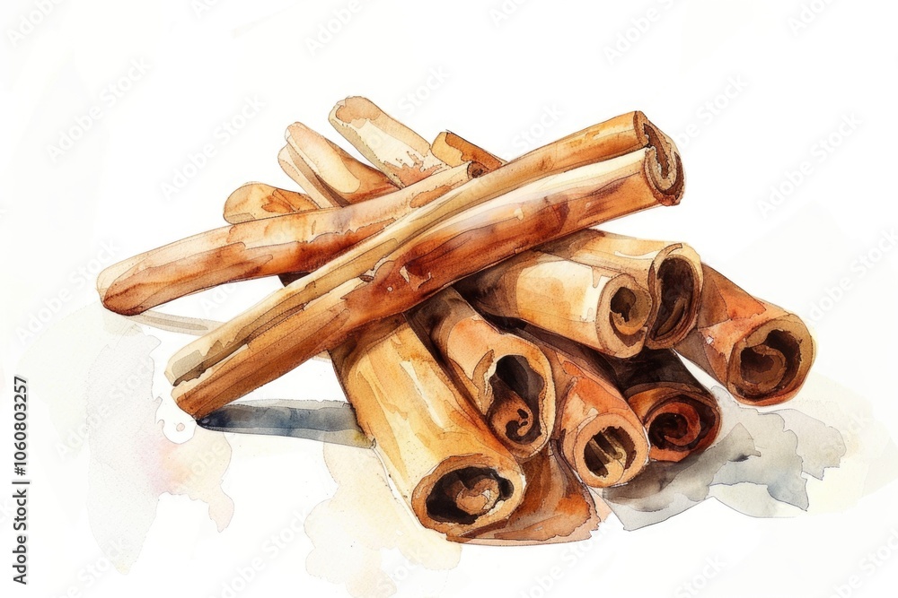 Poster close-up shot of cinnamon sticks arranged neatly on a white background