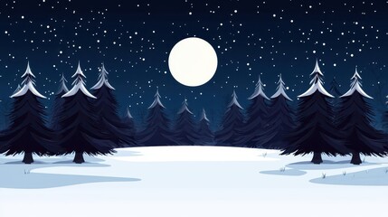 Fototapeta premium Christmas tree forest under falling snow, moonlight glow, Silent winter night scene