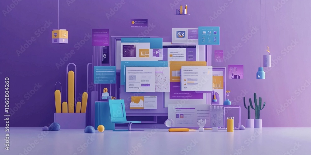 Aufkleber a web design studio's website is shown with interactive elements floating around. this highlights ho