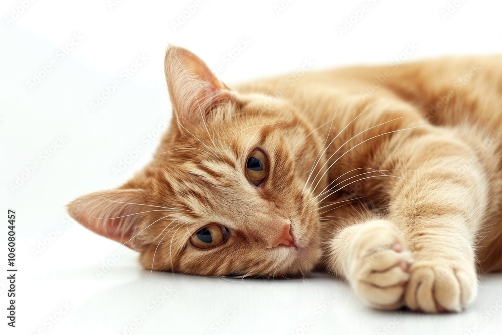 Poster a close-up shot of a cat resting on a table, looking relaxed and calm