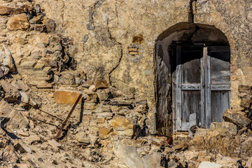 Abandoned ruins of the ghost town of Craco. A city abandoned due to an earthquake in the late 20th century. Province of Matera, Basilicata, Italy