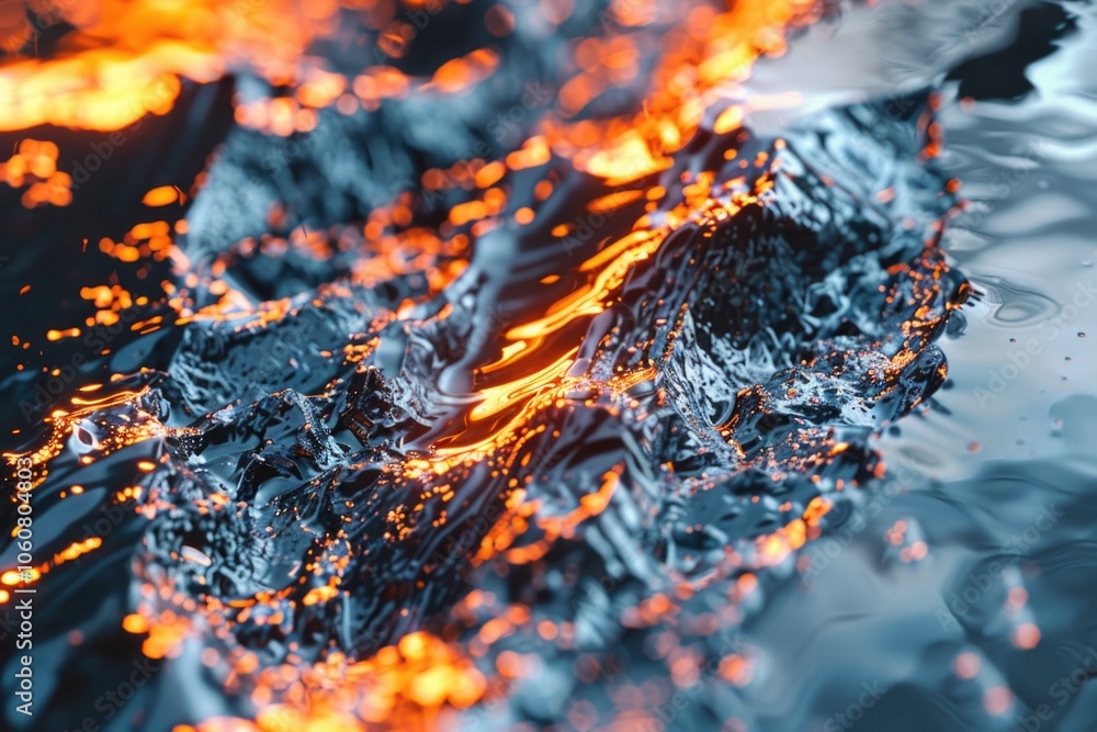 Poster A close-up view of the meeting point of fire and water, with flames and droplets creating a unique visual effect