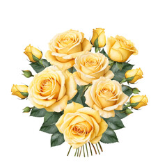 Classic Yellow Rose Bouquet with Isolated Background, Minimalist watercolor yellow roses with isolated background, Yellow rose bouquet with isolated background.