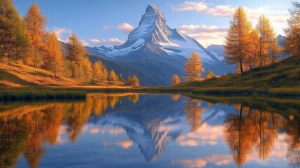 Obraz premium Matterhorn, Switzerland at sunrise with reflection in lake